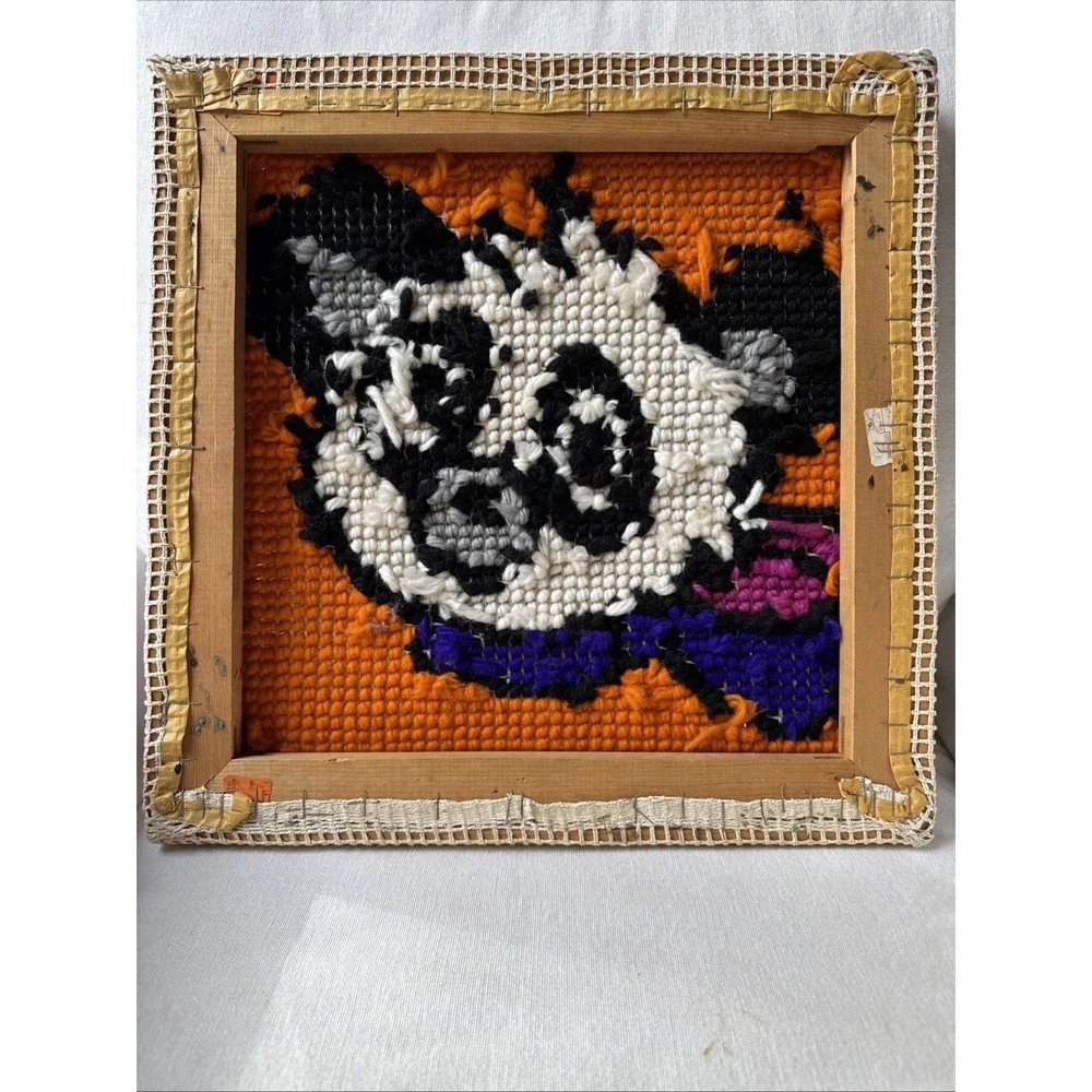 Vintage Handmade 15X15 Needlepoint‎ Panda With Scarf 1970s